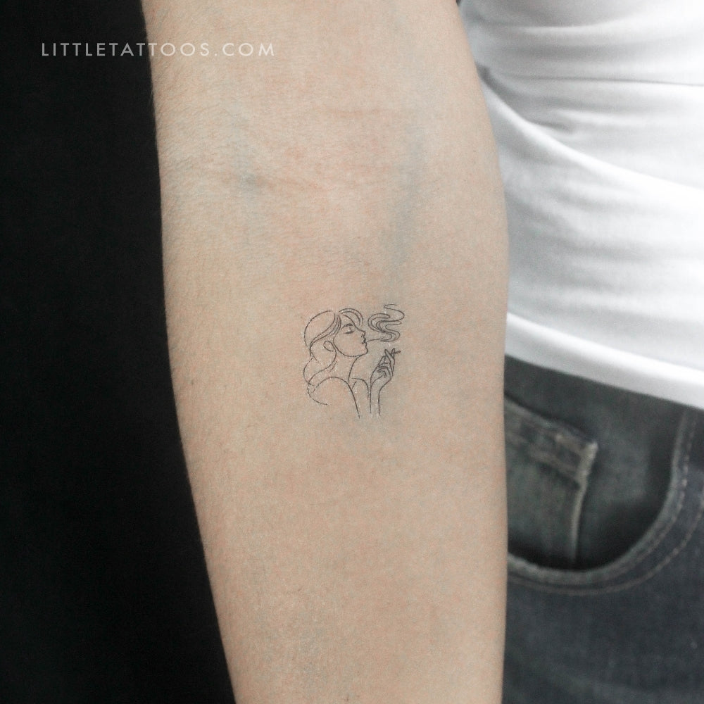 Woman Smoking Temporary Tattoo - Set of 3