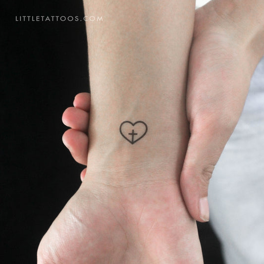 Cross Inside Heart Temporary Tattoo - Set of 3