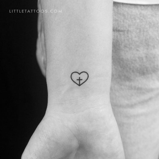 Cross Inside Heart Temporary Tattoo - Set of 3