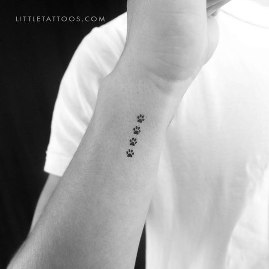 Tatuaje temporal en línea de cuatro huellas de patas - Juego de 3