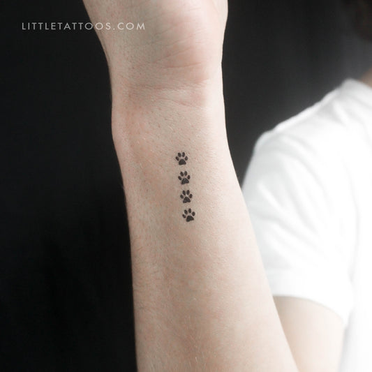 Tatuaje temporal en línea de cuatro huellas de patas - Juego de 3
