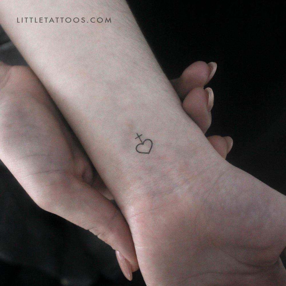 Tiny Heart And Cross Temporary Tattoo - Set of 3