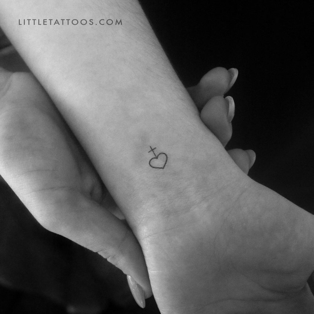Tiny Heart And Cross Temporary Tattoo - Set of 3