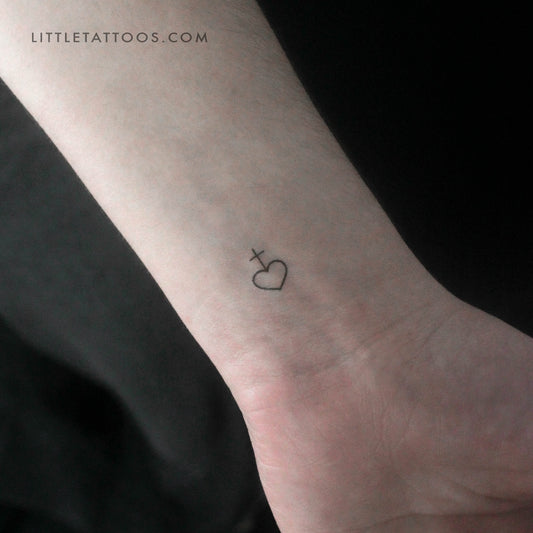 Tiny Heart And Cross Temporary Tattoo - Set of 3