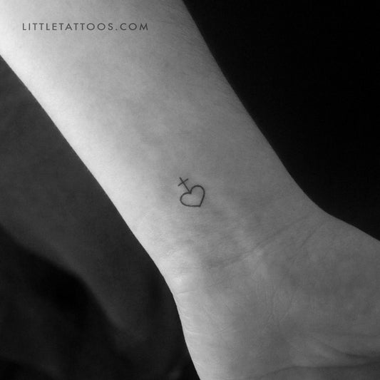 Tiny Heart And Cross Temporary Tattoo - Set of 3
