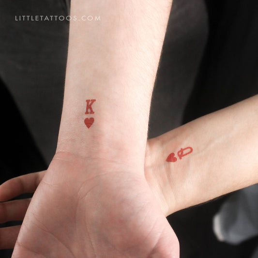 Tatuajes temporales a juego del Rey y la Reina de Corazones - Set de 3+3
