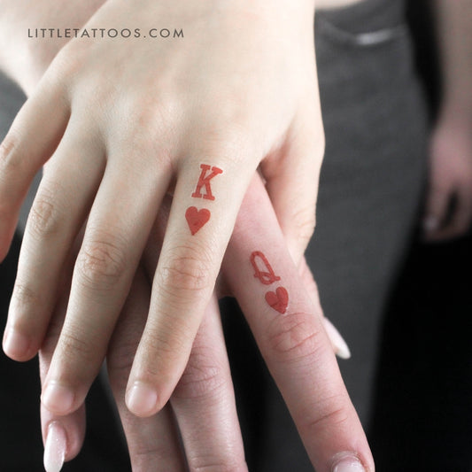 Tatuajes temporales a juego del Rey y la Reina de Corazones - Set de 3+3