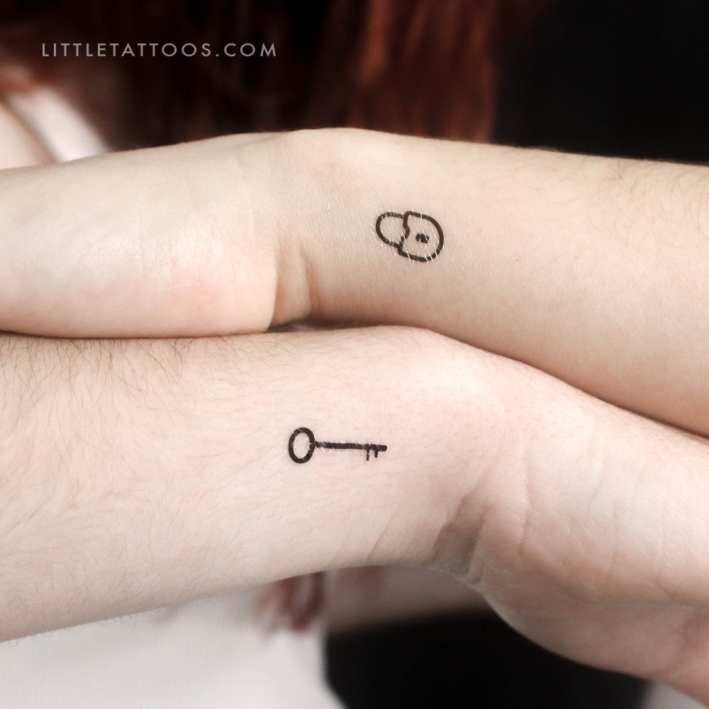Matching Key and Lock Temporary Tattoo - Set of 3+3, image size:1000x1000