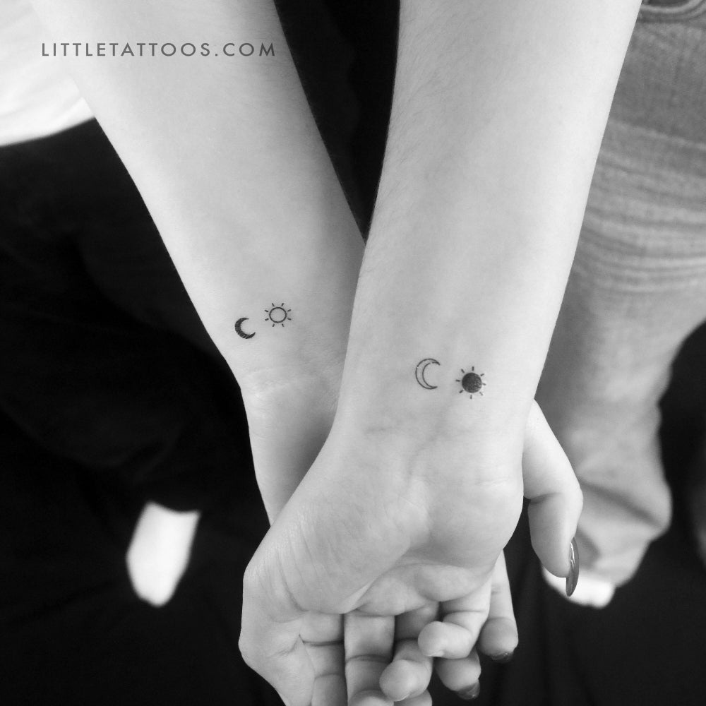 Matching Sun And Moon Couple Temporary Tattoo - Set of 3+3