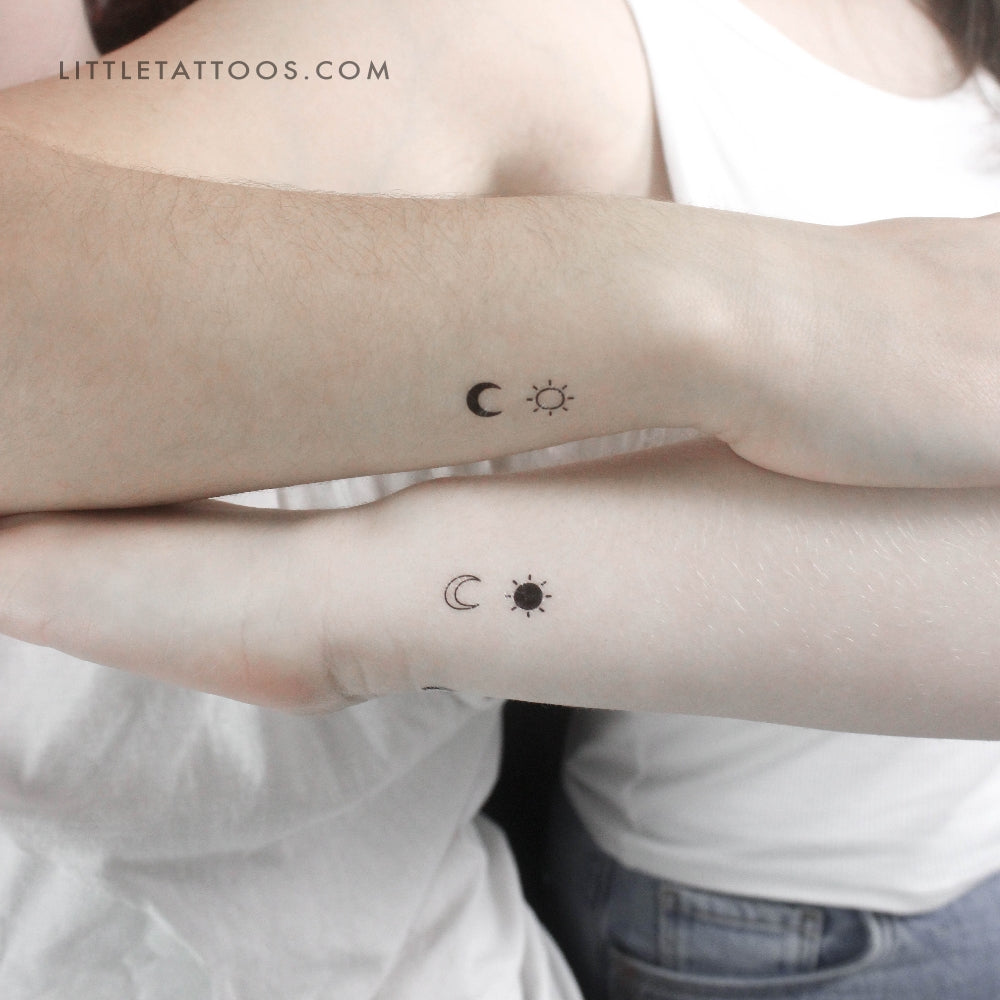 Matching Sun And Moon Couple Temporary Tattoo - Set of 3+3