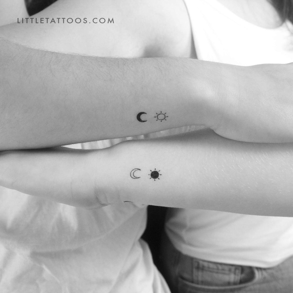 Matching Sun And Moon Couple Temporary Tattoo - Set of 3+3