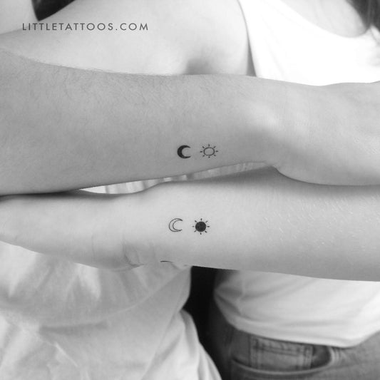 Tatuaje temporal de pareja de sol y luna a juego (juego de 3)