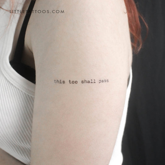 Tatuaje temporal "Esto también pasará", fuente de máquina de escribir antigua (juego de 3)