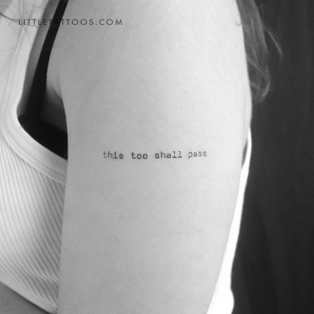 Tatuaje temporal "Esto también pasará", fuente de máquina de escribir antigua (juego de 3)
