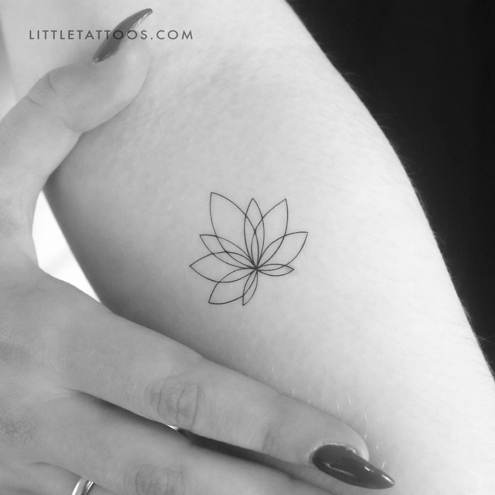 Fine Line Lotus Flower Temporary Tattoo - Set of 3