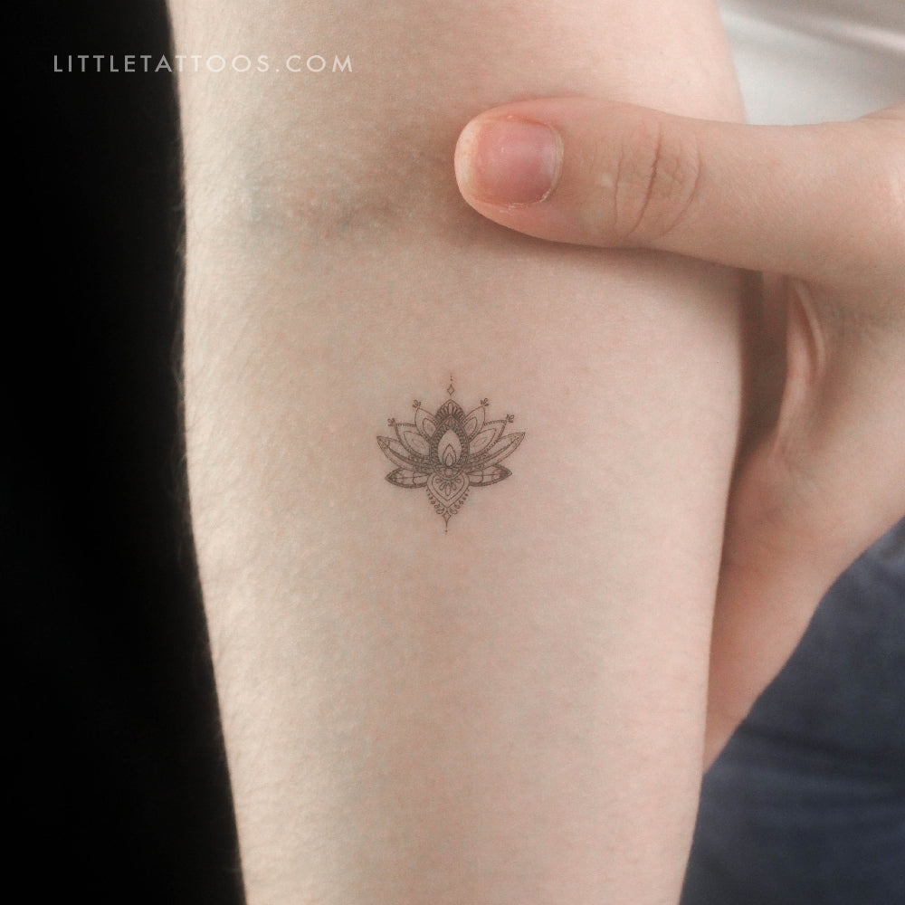 Small Ornamental Lotus Flower Temporary Tattoo - Set of 3