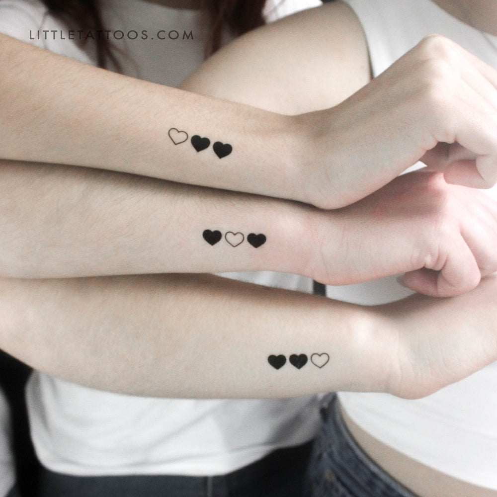 Matching Heart Temporary Tattoo - Set of 3+3+3