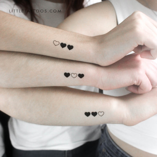 Tatuaje temporal de corazón a juego - Conjunto de 3+3+3