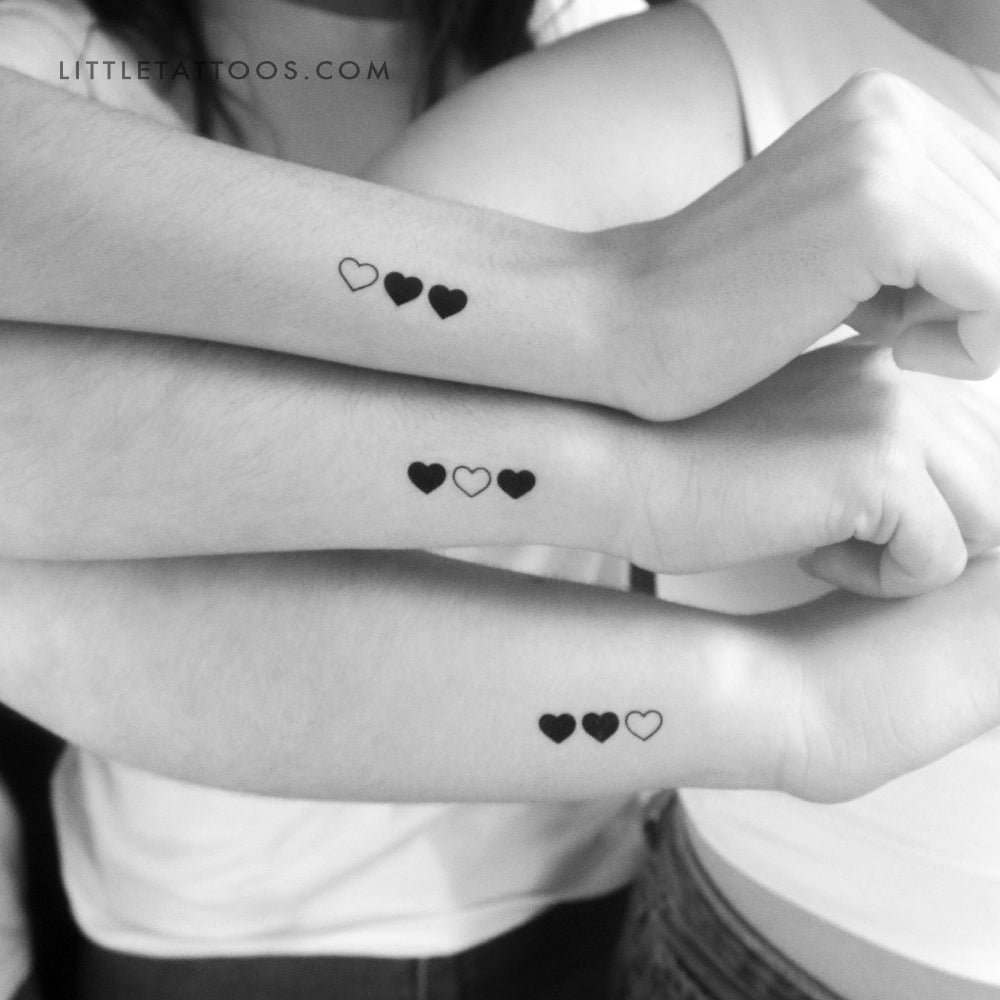 Matching Heart Temporary Tattoo - Set of 3+3+3