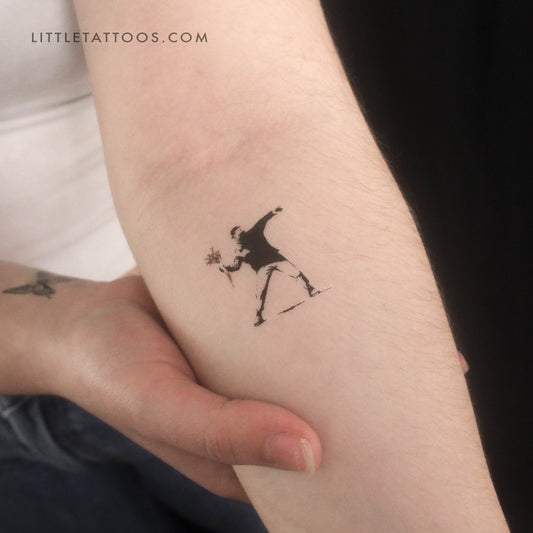 Small Banksy's Flower Thrower Temporary Tattoo - Set of 3