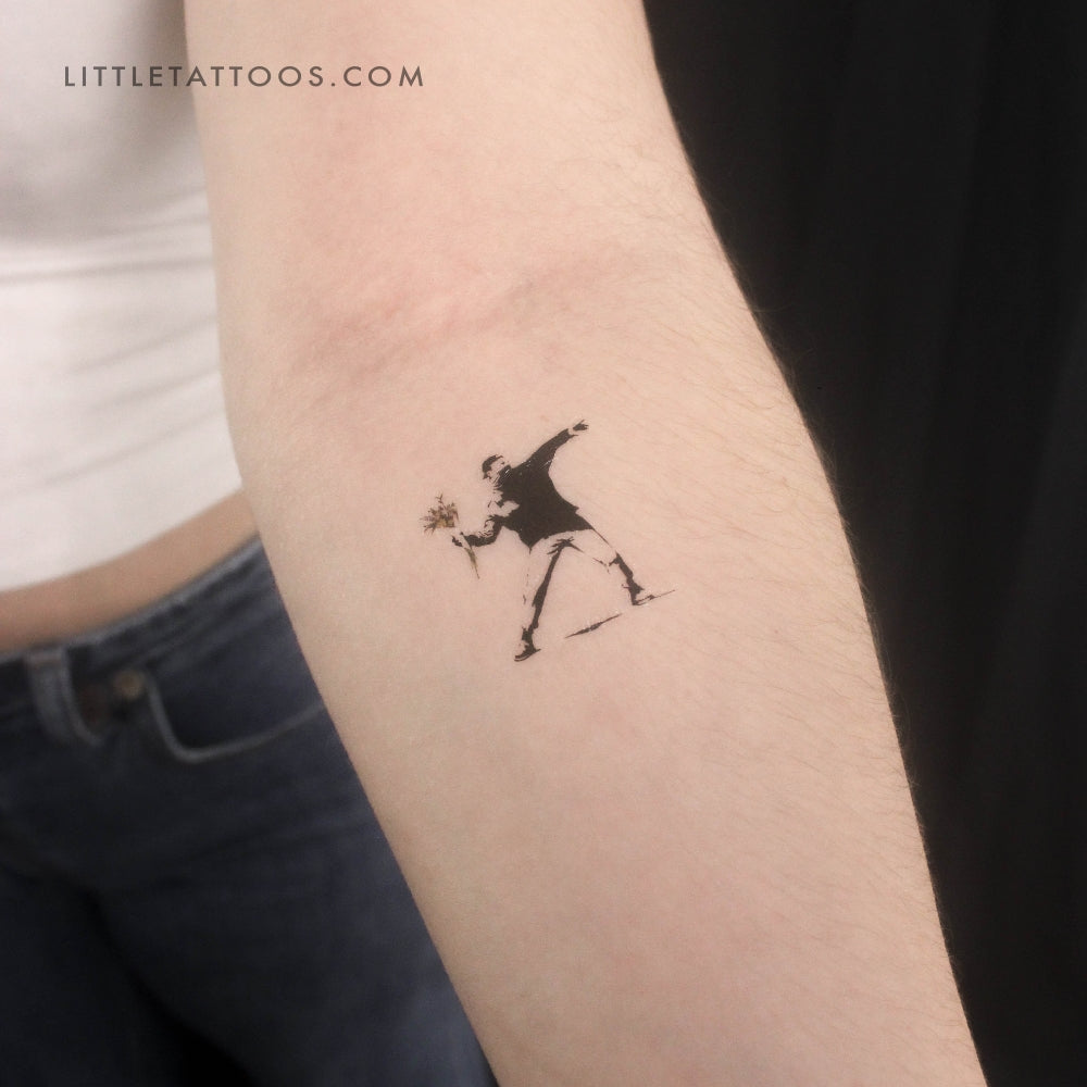 Small Banksy's Flower Thrower Temporary Tattoo - Set of 3