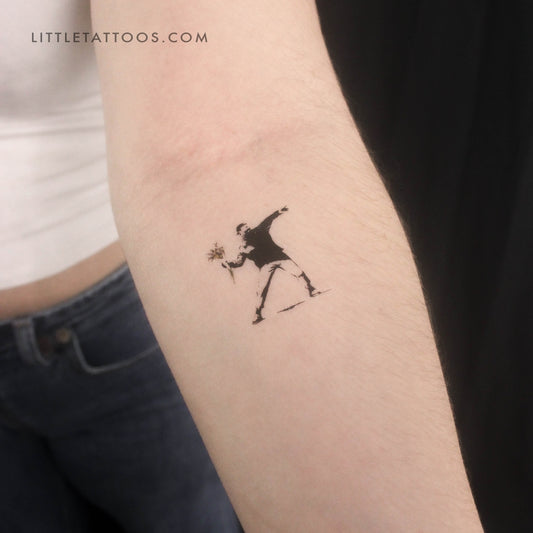 Small Banksy's Flower Thrower Temporary Tattoo - Set of 3