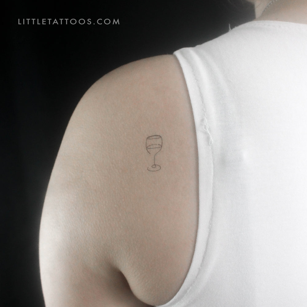 Tatuaje temporal minimalista de copa de vino (juego de 3)