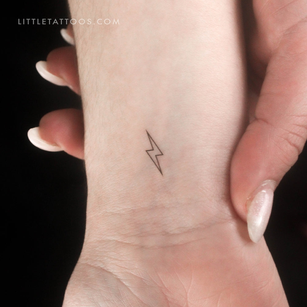 Small Lightning Bolt Outline Temporary Tattoo - Set of 3