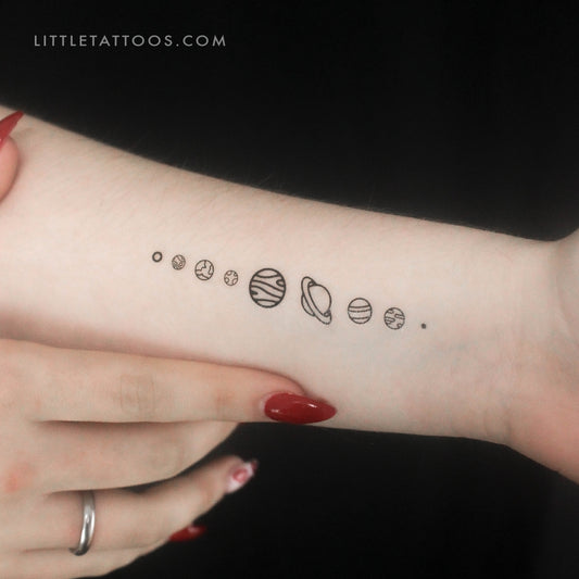 Fine Line Solar System Temporary Tattoo - Set of 3