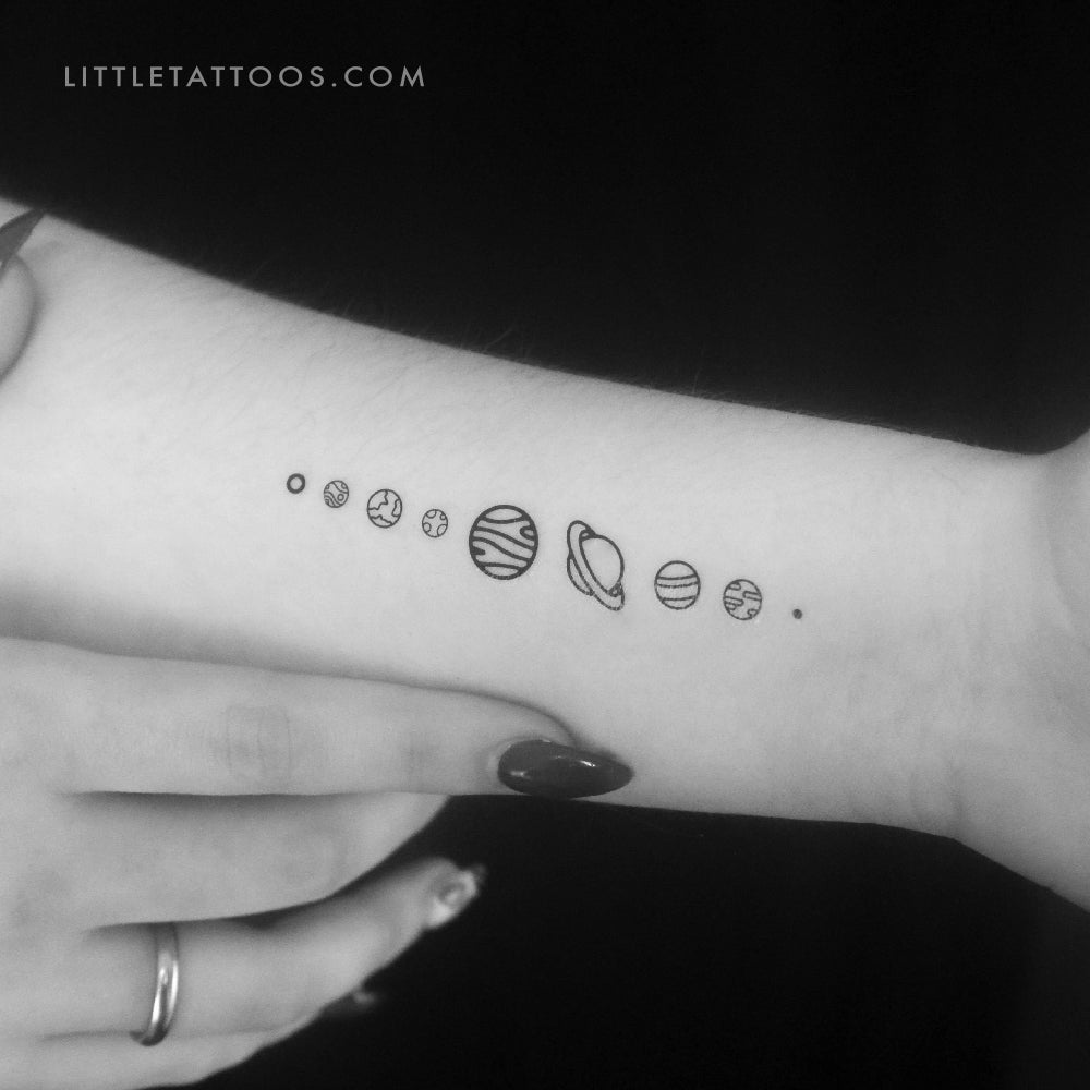 Fine Line Solar System Temporary Tattoo - Set of 3