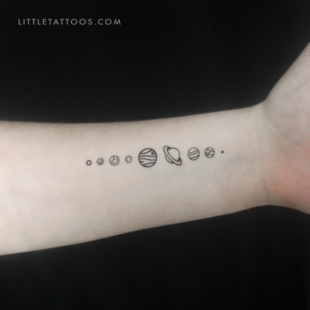 Fine Line Solar System Temporary Tattoo - Set of 3