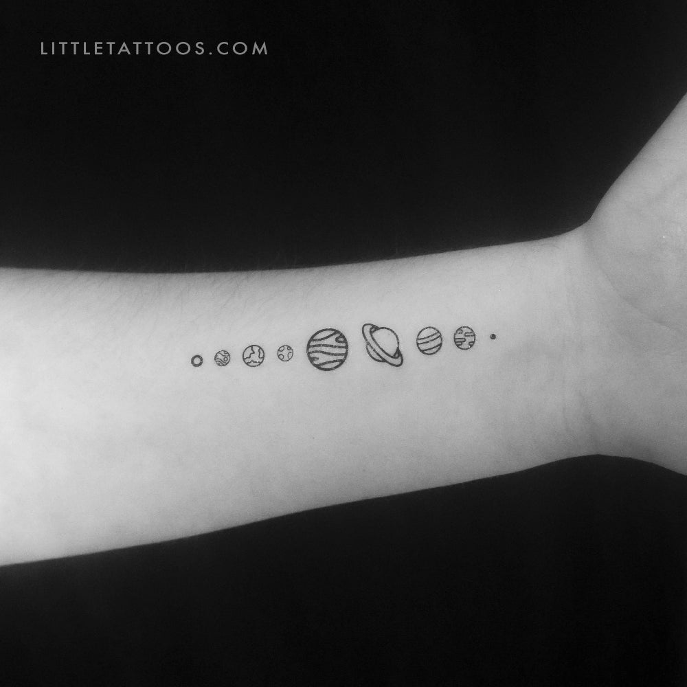 Fine Line Solar System Temporary Tattoo - Set of 3