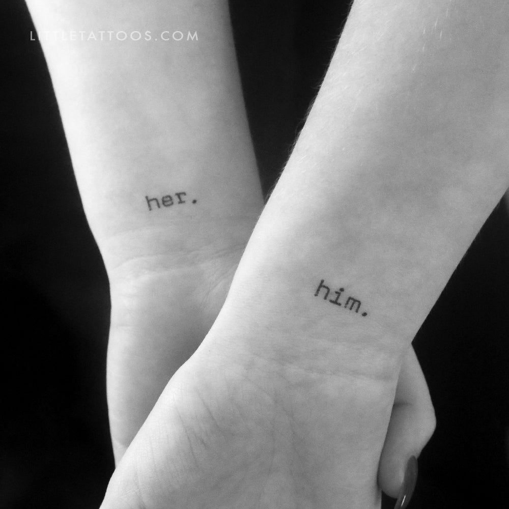 Matching 'him.' & 'her.' Temporary Tattoos - Set of 3+3