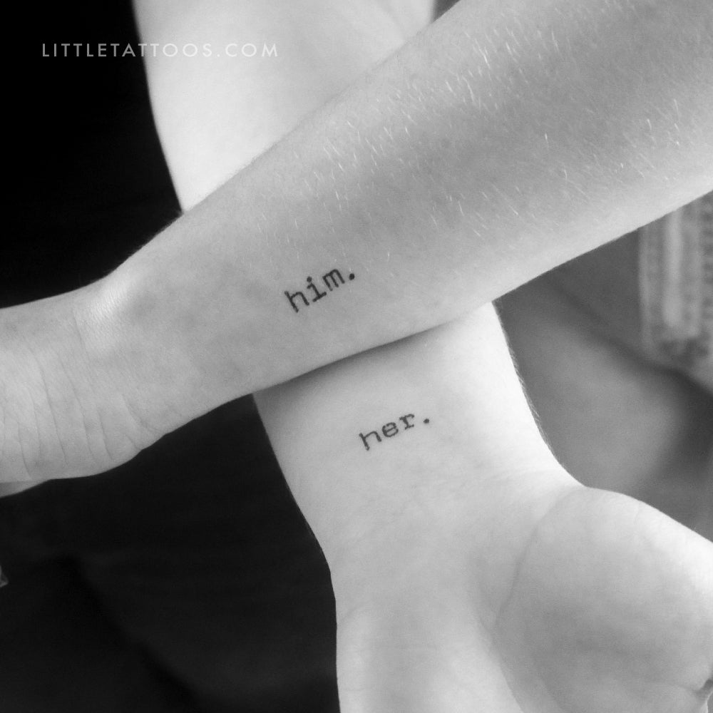 Matching 'him.' & 'her.' Temporary Tattoos - Set of 3+3