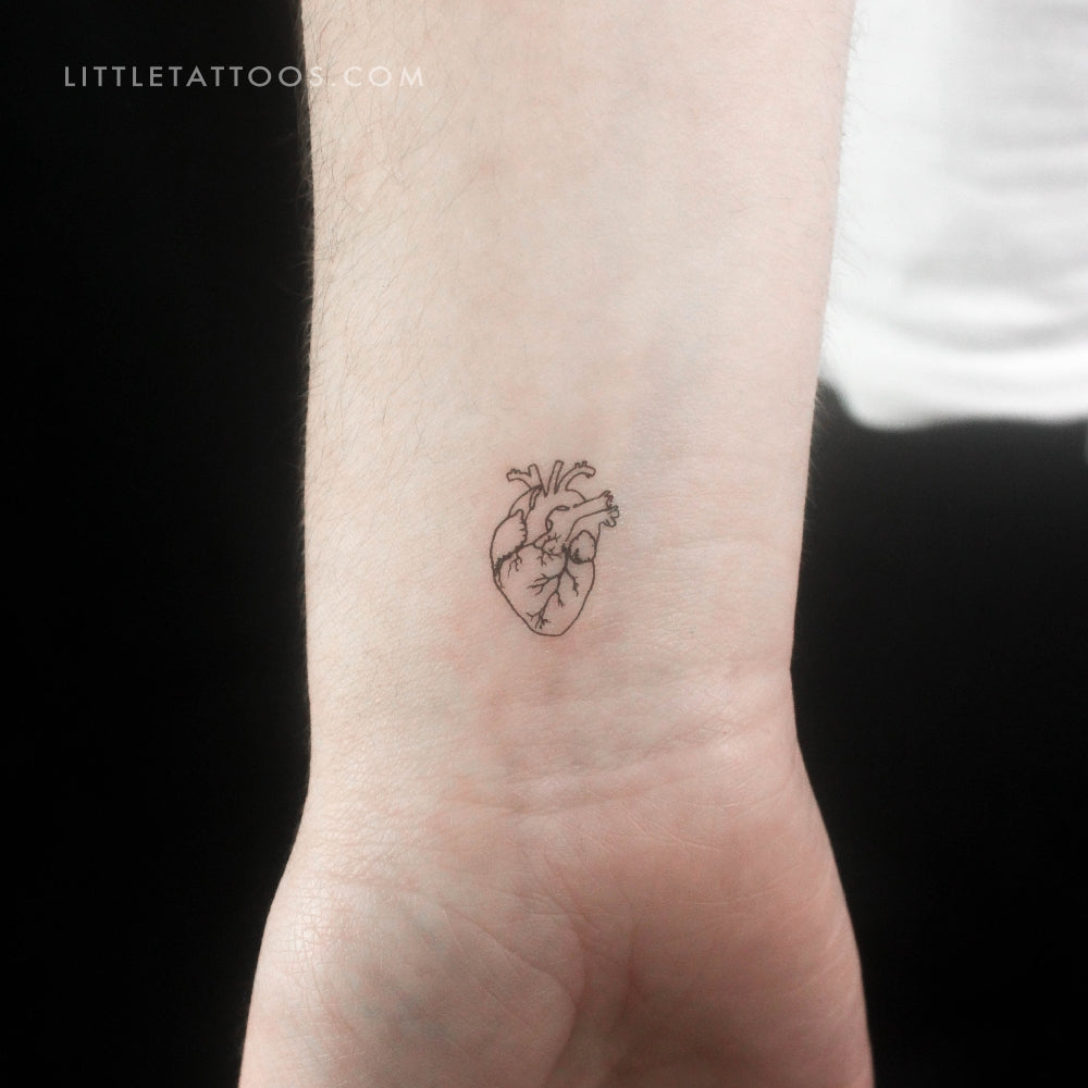 Small Anatomical Heart Temporary Tattoo - Set of 3