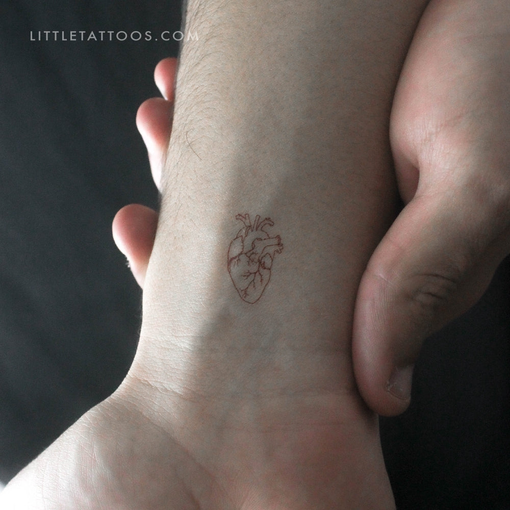 Small Red Anatomical Heart Temporary Tattoo - Set of 3