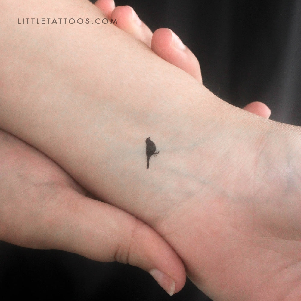 Tiny Bird Standing Temporary Tattoo - Set of 3