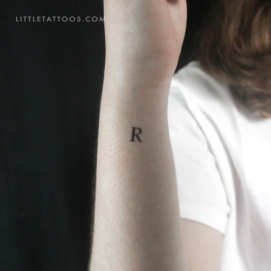 R Uppercase Serif Letter Temporary Tattoo - Set of 3