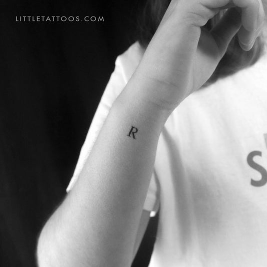 R Uppercase Serif Letter Temporary Tattoo - Set of 3
