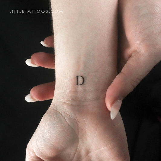 D Uppercase Serif Letter Temporary Tattoo - Set of 3