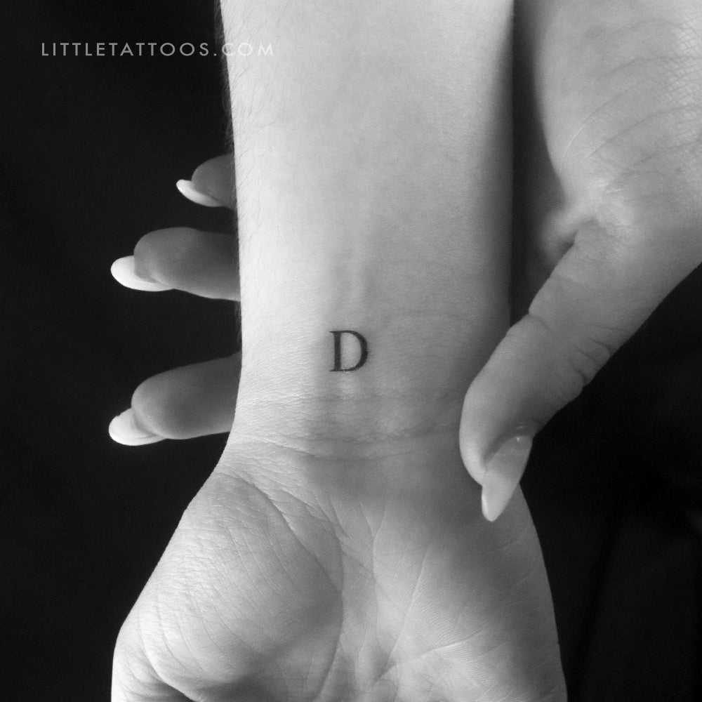 D Uppercase Serif Letter Temporary Tattoo - Set of 3