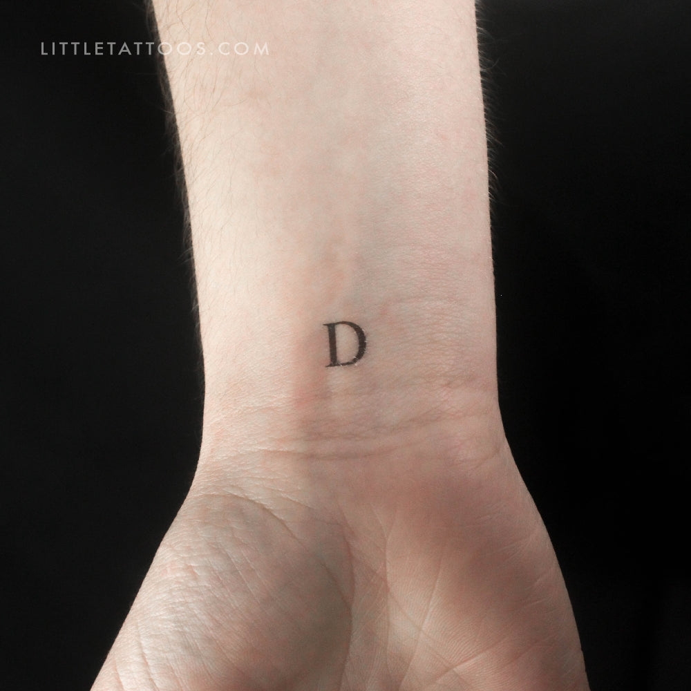 D Uppercase Serif Letter Temporary Tattoo - Set of 3