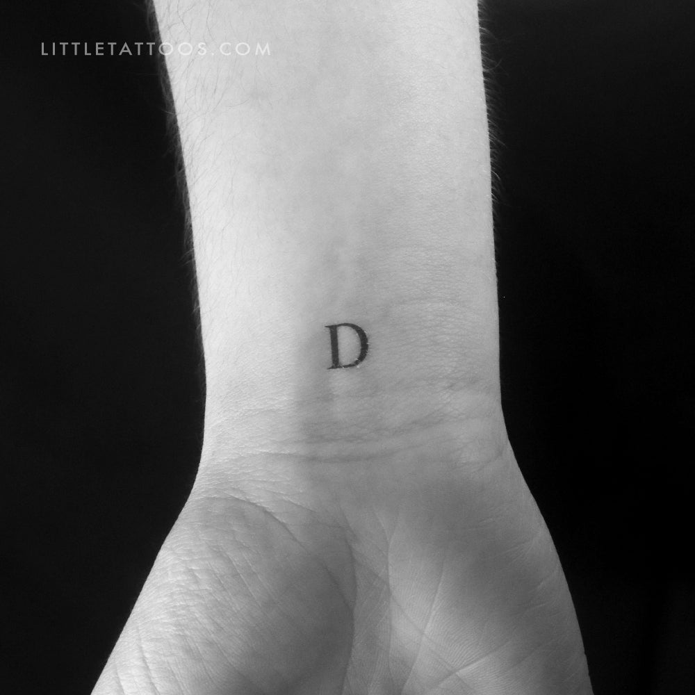 D Uppercase Serif Letter Temporary Tattoo - Set of 3