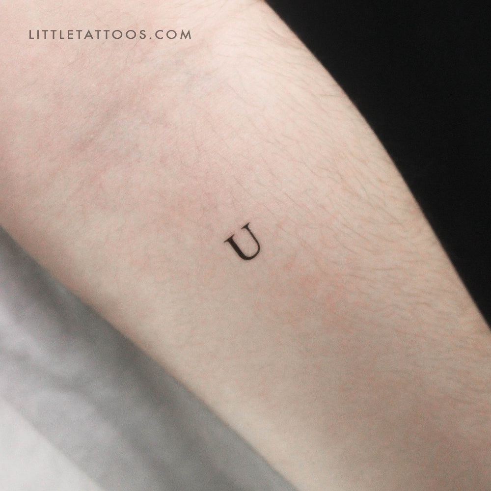 U Uppercase Serif Letter Temporary Tattoo - Set of 3