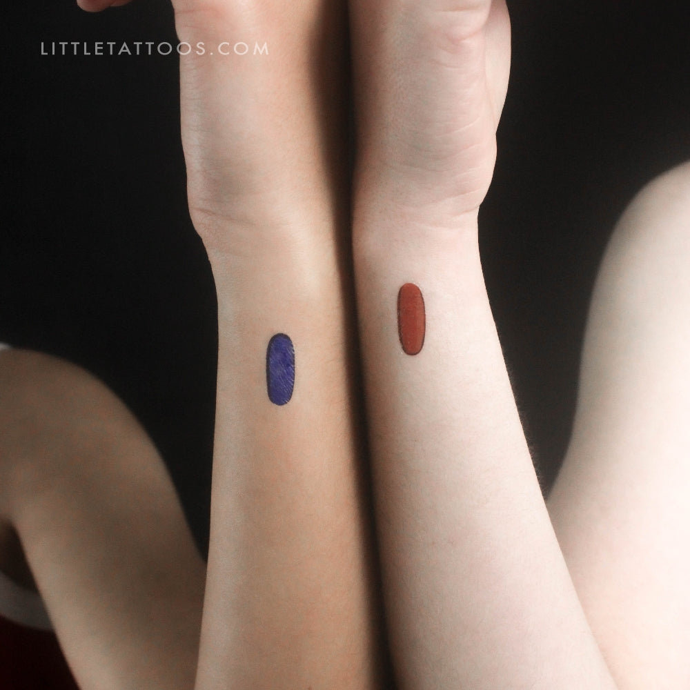 Tatuaje temporal de píldora azul y roja a juego (juego de 3)