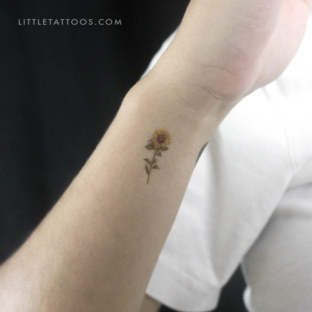 Tatuaje temporal pequeño de girasol en acuarela (juego de 3)