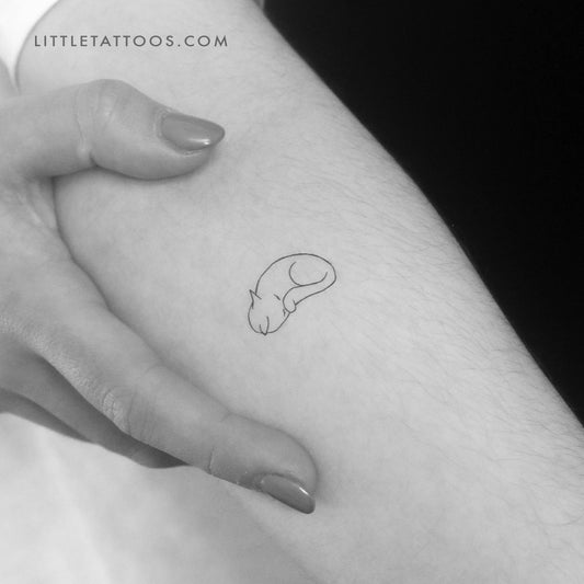 Fine Line Sleeping Cat Temporary Tattoo - Set of 3