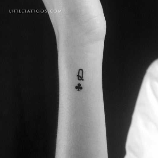 Tatuaje temporal pequeño de la Reina de Tréboles - Juego de 3