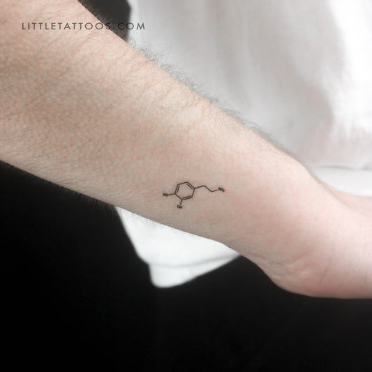 Tatuaje temporal pequeño de la estructura química de la dopamina (juego de 3)
