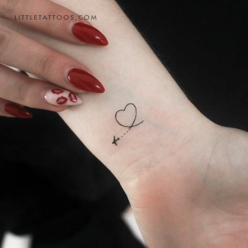 Tatuaje temporal de avión y corazón (juego de 3)